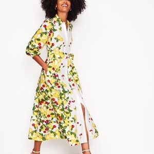 Boden Clara Linen Shirt Dress Cherries and Lemons Size 10 NWOT